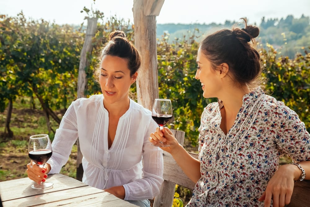 Two Young Women Drinking Wine